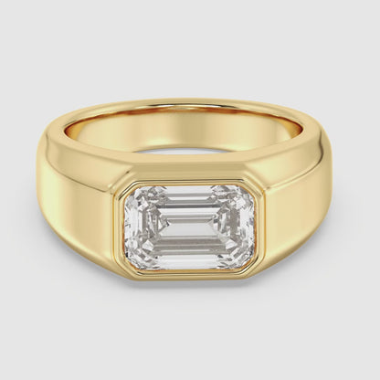 3 CT Emerald-Cut Lab-Grown Diamond Men's Bezel Set Engagement Ring