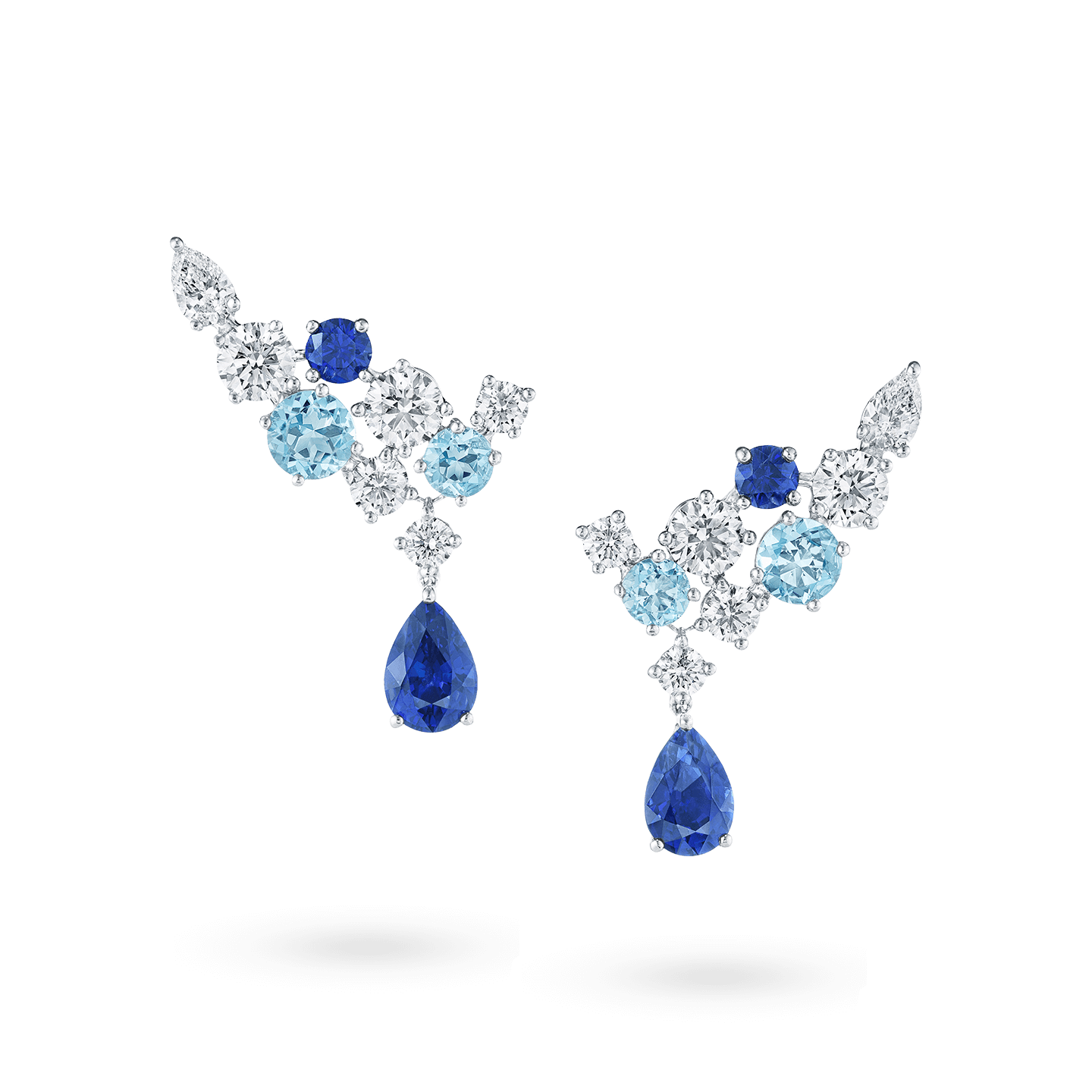 Sparkling Cluster Sapphire, Aquamarine and Diamond Earrings