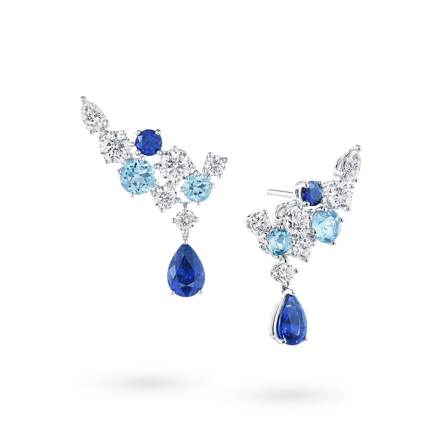 Sparkling Cluster Sapphire, Aquamarine and Diamond Earrings