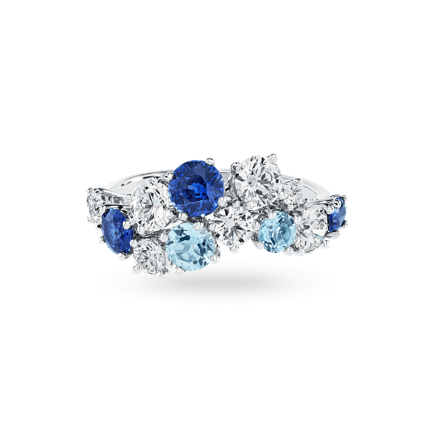 Sparkling Cluster Sapphire, Aquamarine and Diamond Ring