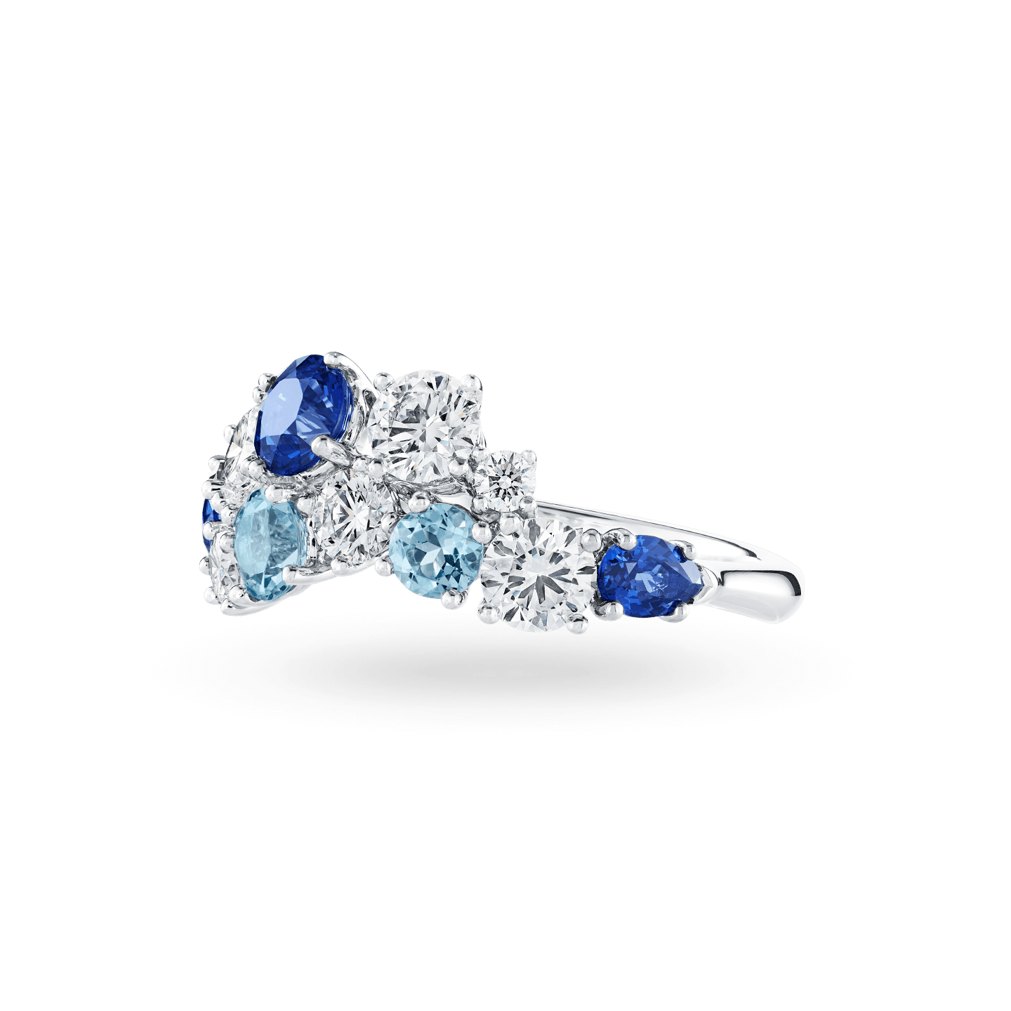 Sparkling Cluster Sapphire, Aquamarine and Diamond Ring