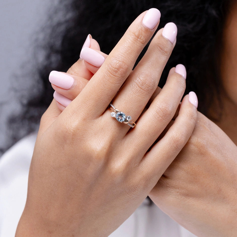 Aquamarine and Diamond Twisted Vine Engagement Ring