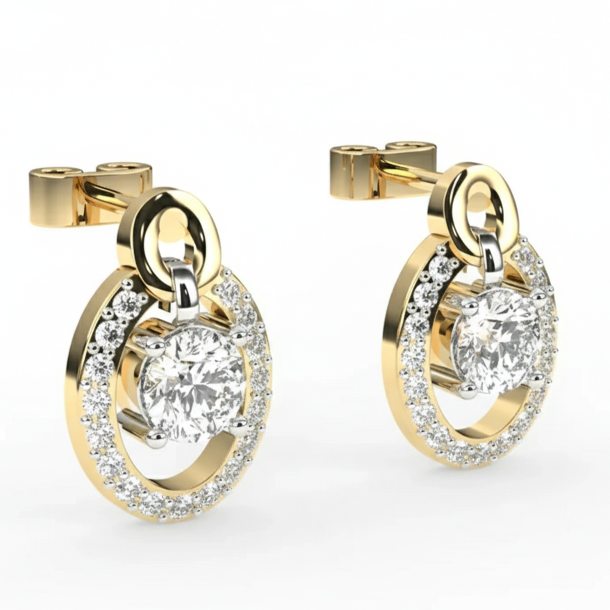 Oval Shaped Halo Diamond Studs Earrings