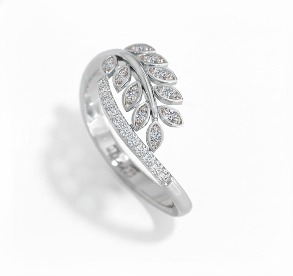 Silver ring with diamond accents on a white background, lab grown diamond in hyderabad