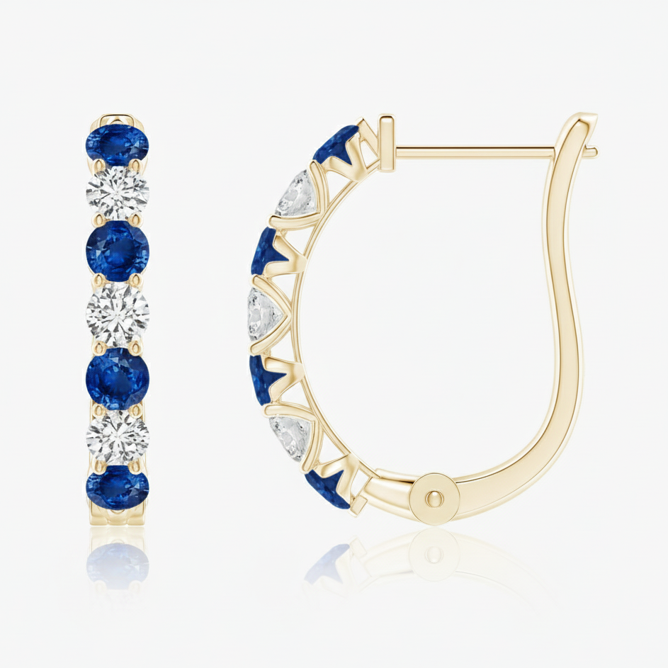 Sapphire and Diamond Huggie Hoop Earrings