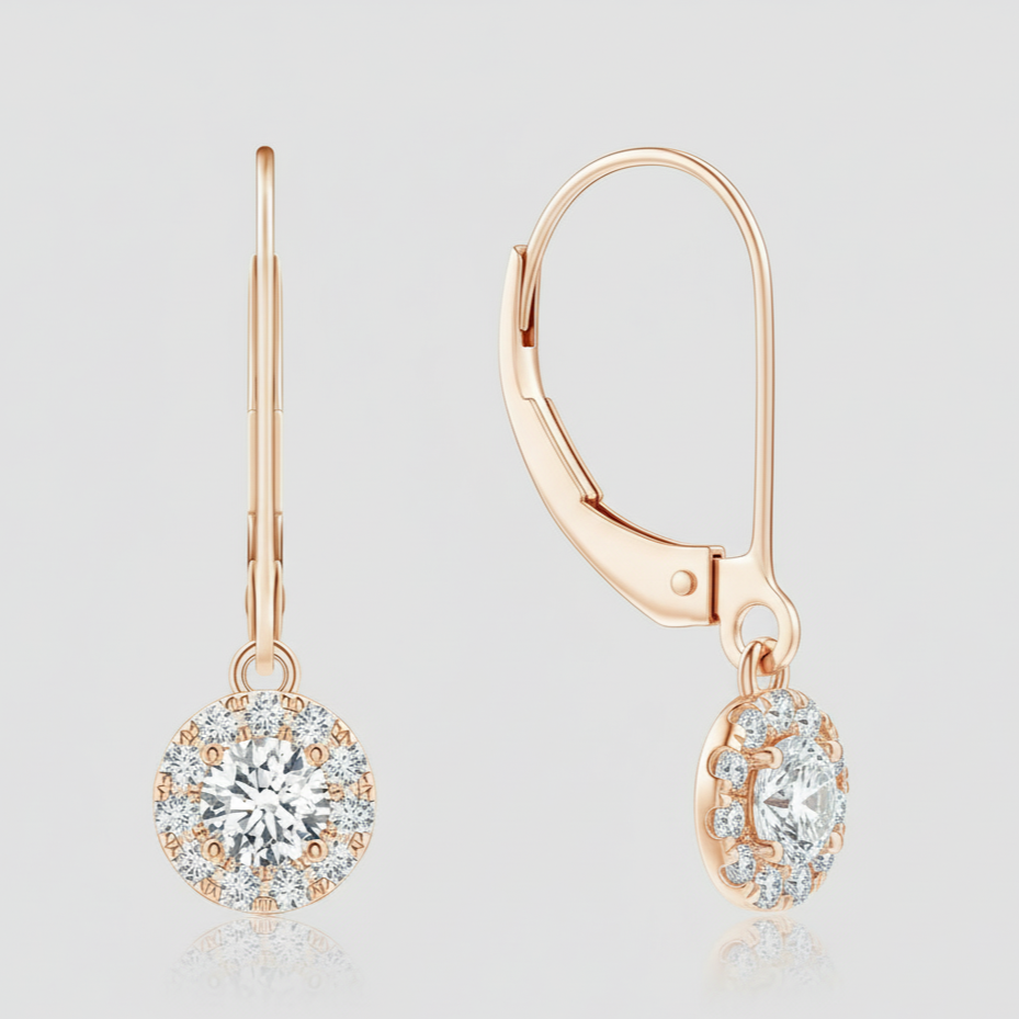 Round Diamond Dangle Earrings with Halo