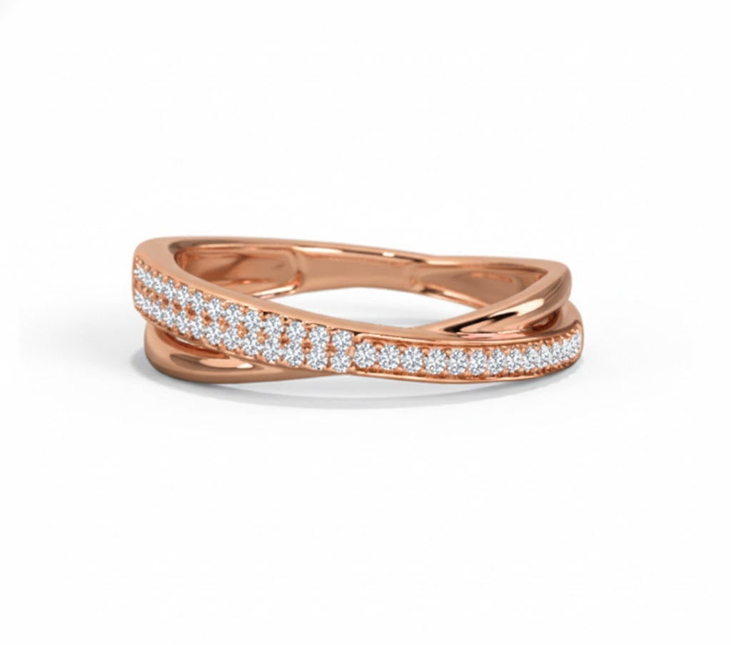 Rose gold ring with diamonds on a white background, lab grown diamond in hyderabad
