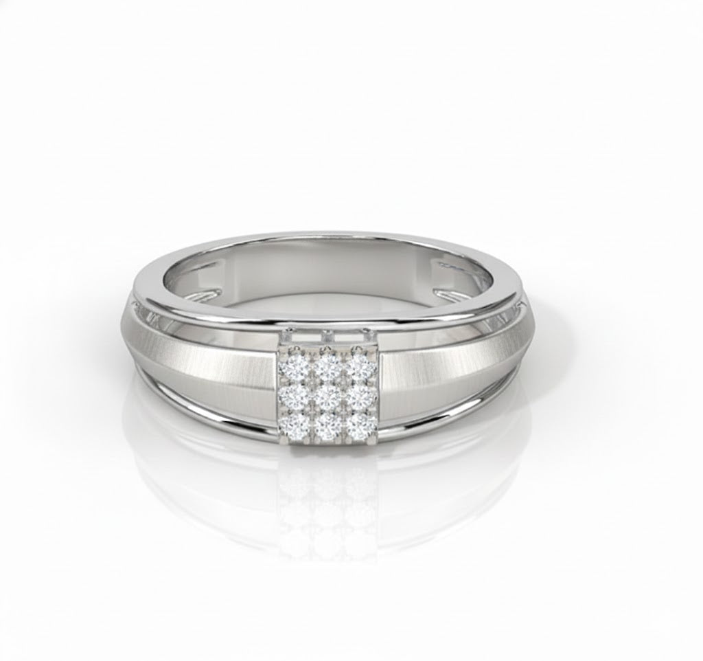 Silver ring with diamond accents on a white background, lab grown diamond in hyderabad