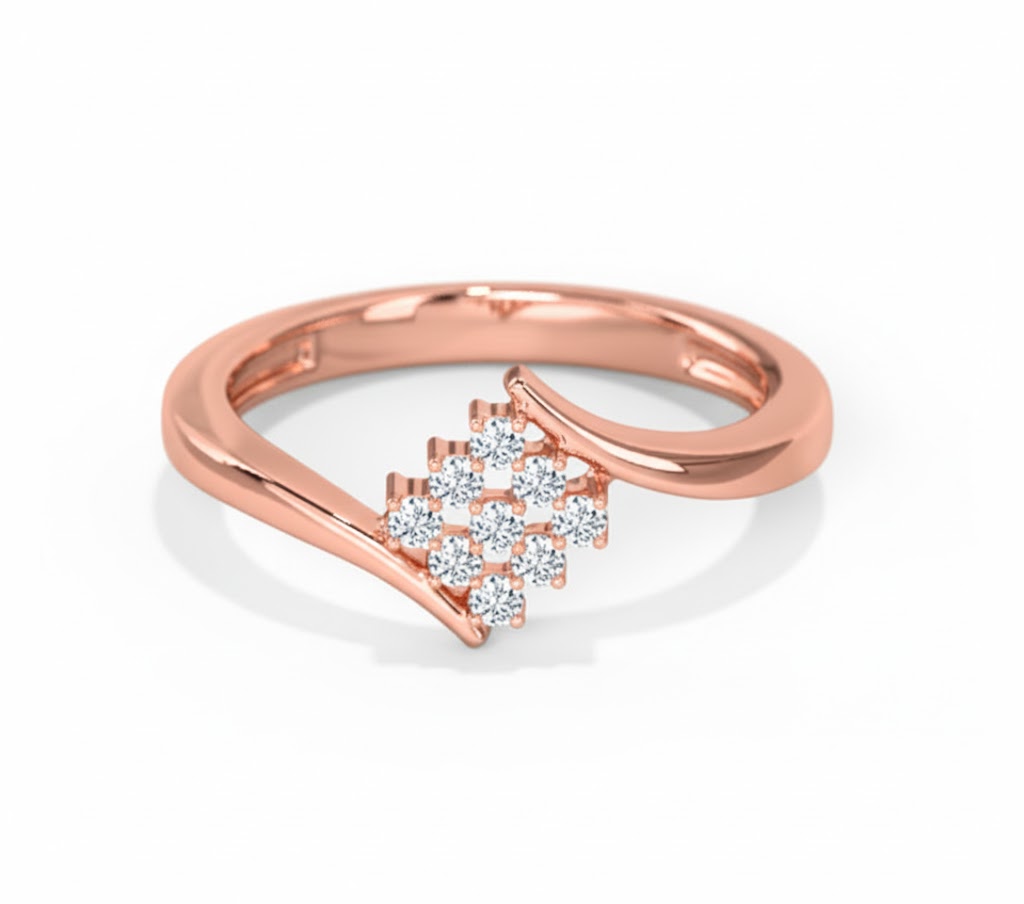 Rose gold ring with diamond flower design on a white background, lab grown diamond in hyderabad