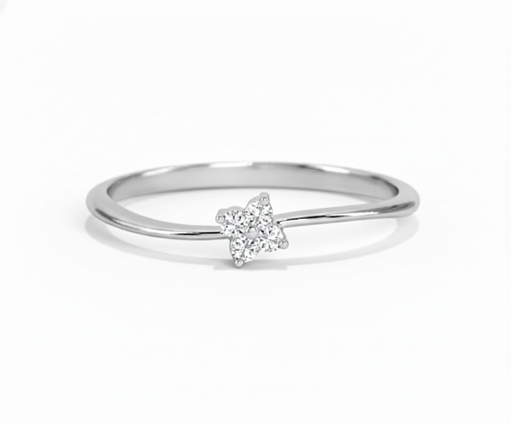 Silver ring with a star-shaped diamond on a white background, lab grown diamond in hyderabad