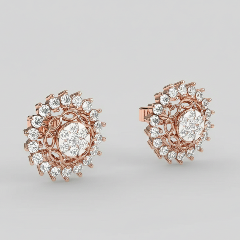 Lavish Floral Diamond Studs Earrings