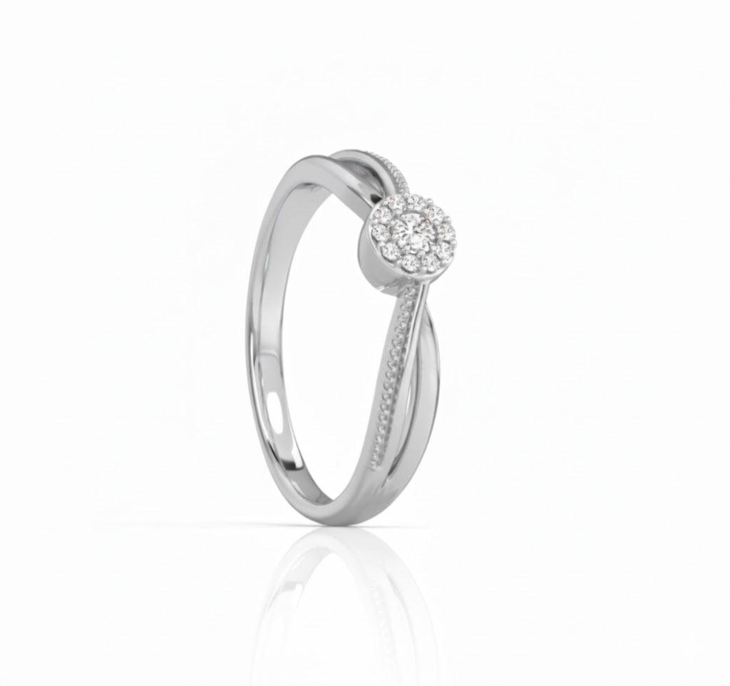 Silver ring with a diamond on a white background, lab grown diamond in hyderabad