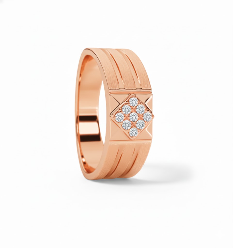 Rose gold ring with diamond accents on a white background, lab grown diamond in hyderabad