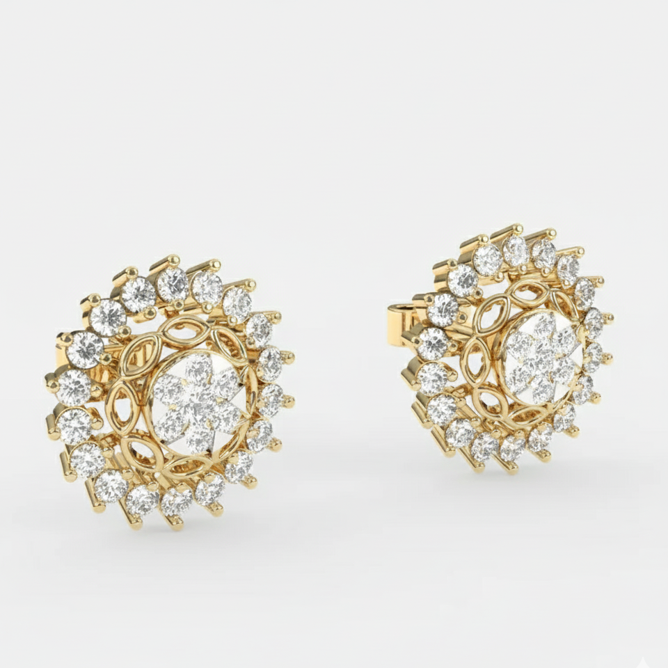 Lavish Floral Diamond Studs Earrings