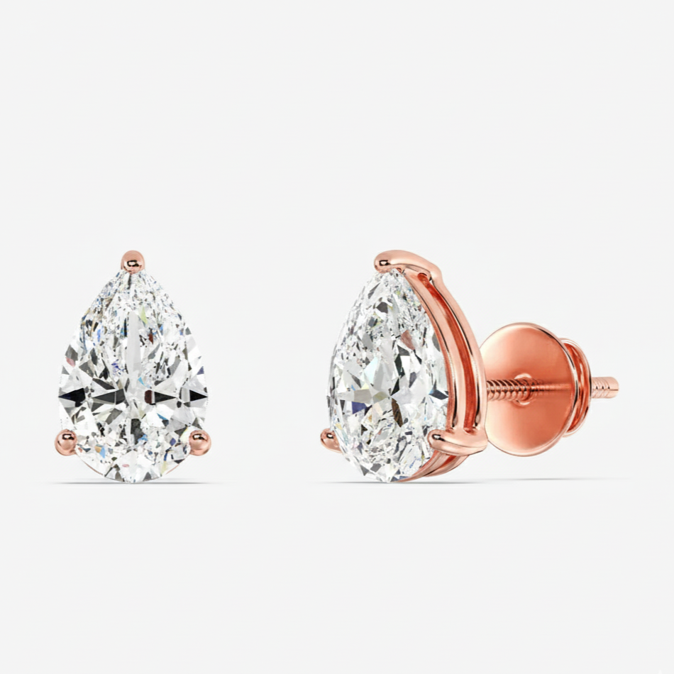 Pear Shaped Lab Grown Diamond Stud Earrings 0.5 CT Each