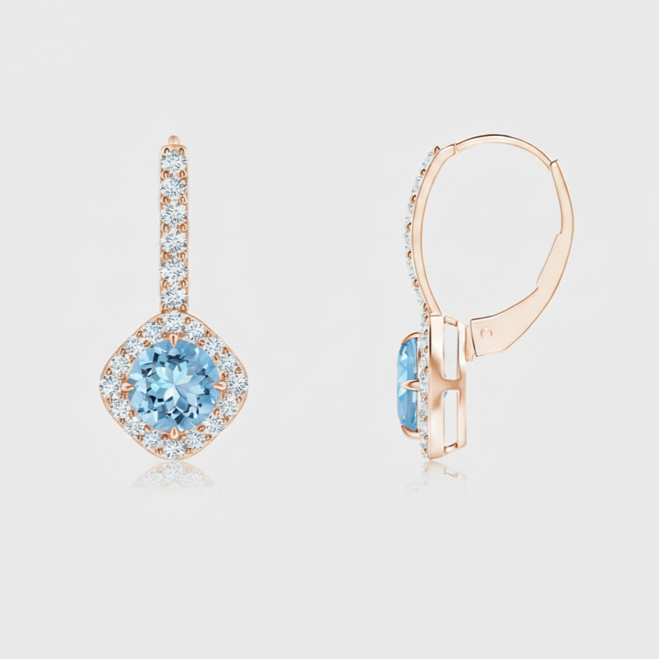 Vintage Style Pear-Shaped Aquamarine Halo Drop Earrings