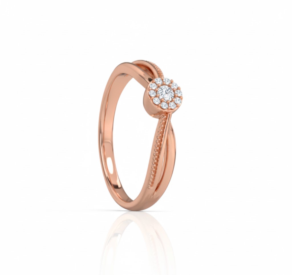 Rose gold ring with a diamond on a white background, lab grown diamond in hyderabad