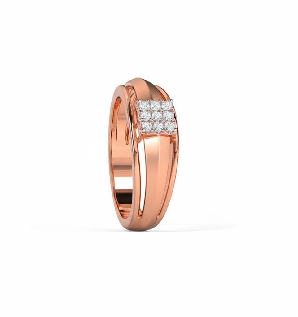 Rose gold ring with diamond accents on a white background, lab grown diamond in hyderabad