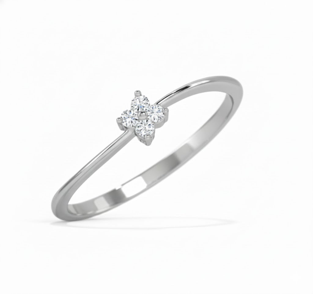 Silver ring with a small diamond on a white background, lab grown diamond in hyderabad