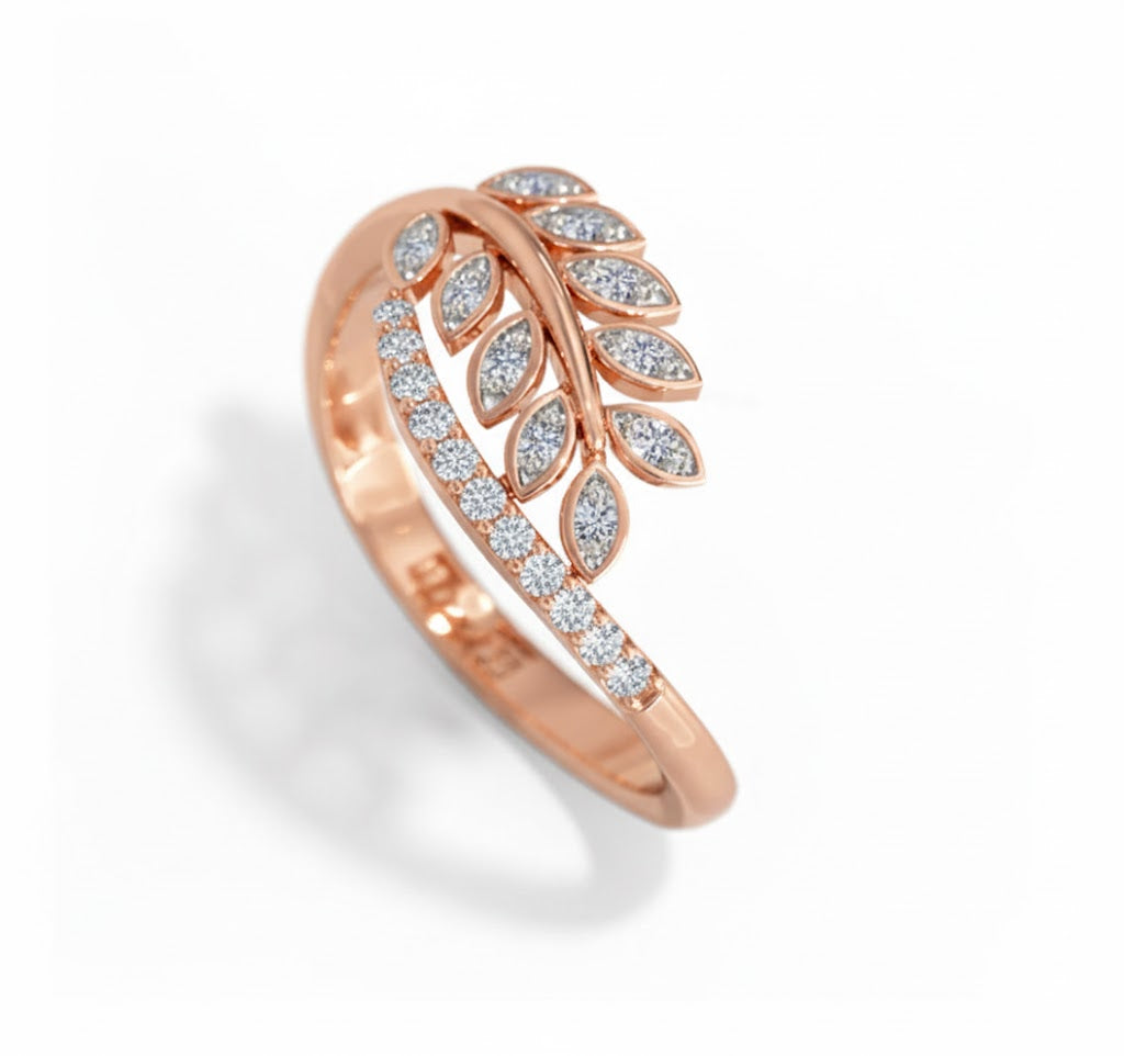 Rose gold ring with diamond accents on a white background, lab grown diamond in hyderabad