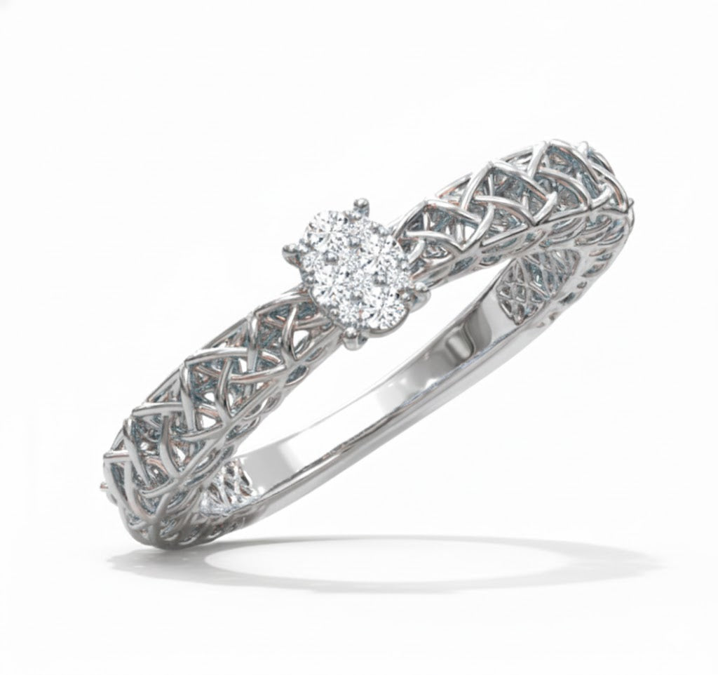 Silver ring with diamond on a white background