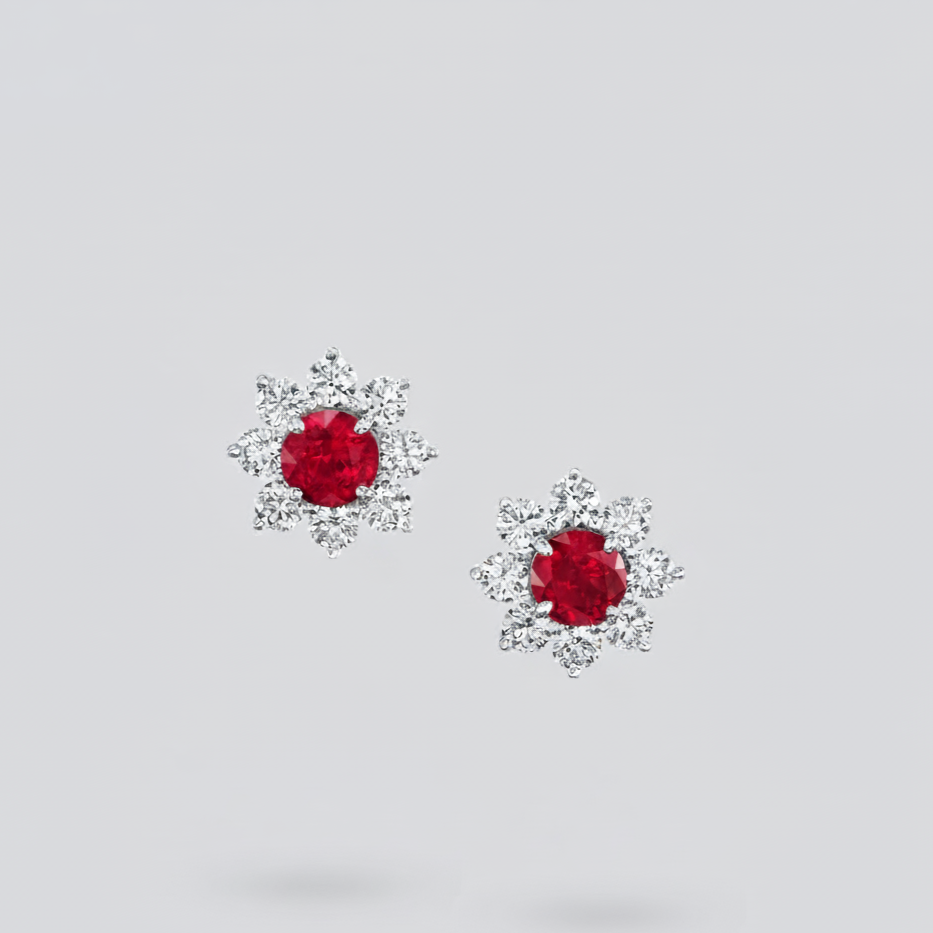 SUNFLOWER PETITE RUBY AND DIAMOND EARRINGS