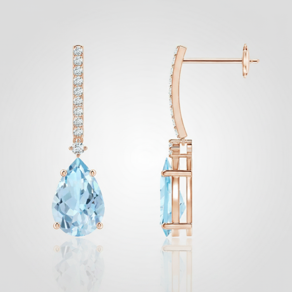 Solitaire Pear Aquamarine Drop Earrings with Diamonds
