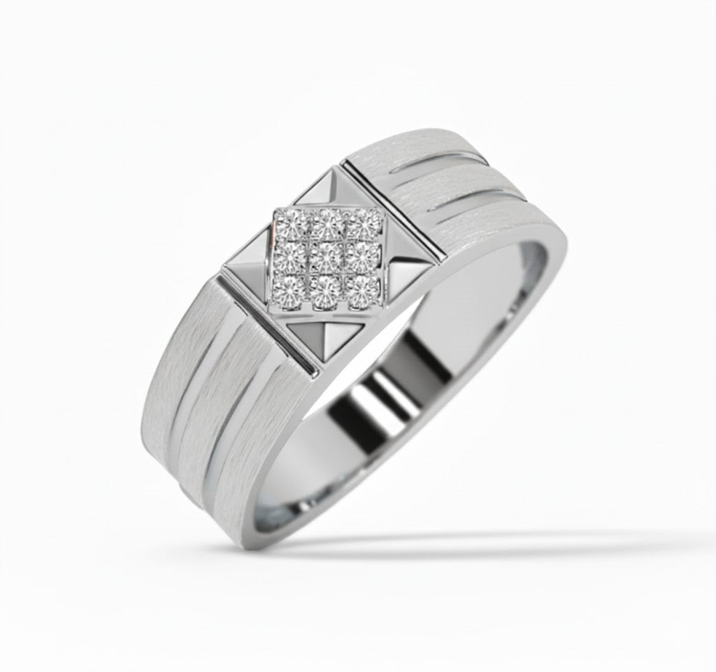 Silver ring with diamond accents on a white background, lab grown diamond in hyderabad