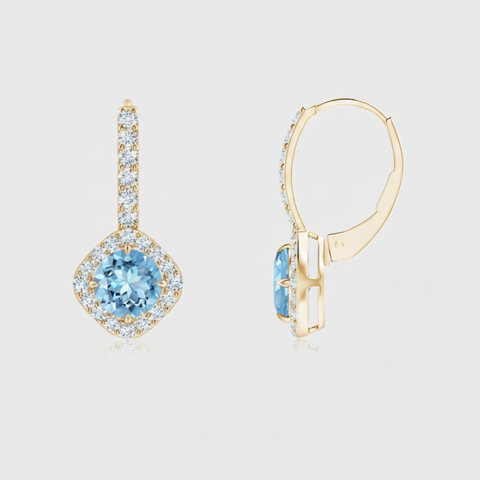 Vintage Style Pear-Shaped Aquamarine Halo Drop Earrings