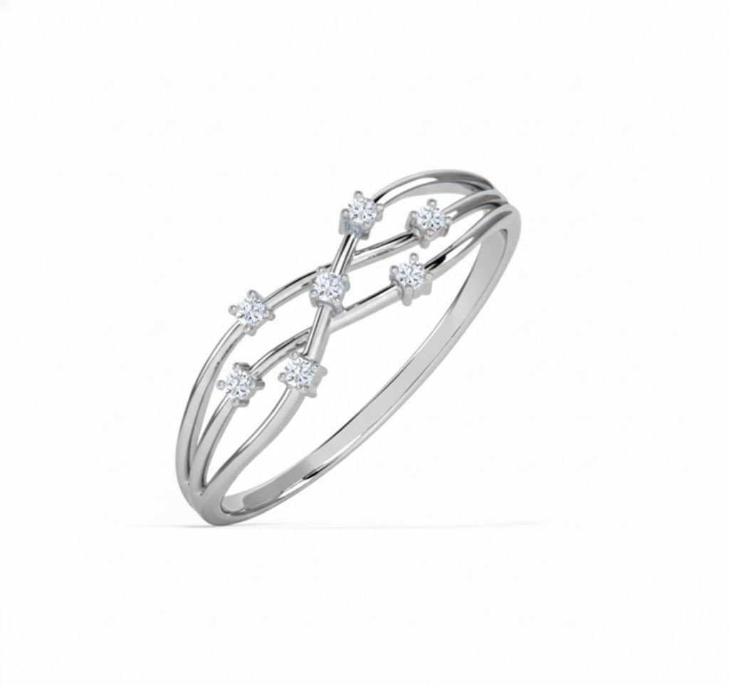 Silver ring with diamond accents on a white background, lab grown diamond in hyderabad