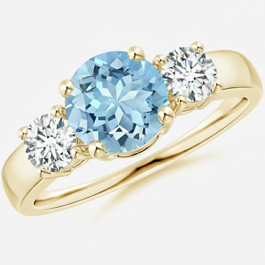 Aquamarine and Diamond 3 Wedding Ring