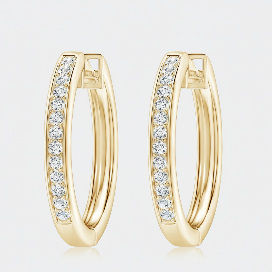 Pave-Set Diamond Hinged Hoop Earrings