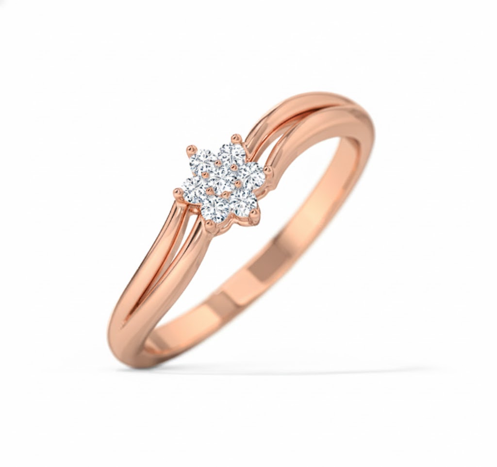 Rose gold ring with a diamond on a white background, lab grown diamond in hyderabad