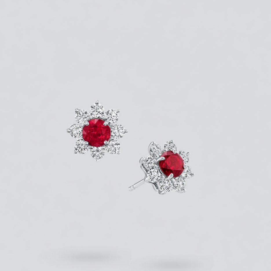 SUNFLOWER PETITE RUBY AND DIAMOND EARRINGS